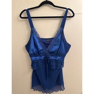 Frederick’s of Hollywood Blue Satin Lace Chemise Top Fairy Whimsy Y2K Coquette L